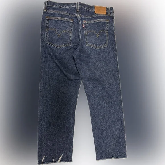 Levi's Women's Wedgie Straight Leg Distressed Jeans - Dark Blue | Sz 29 - Picture 2 of 5
